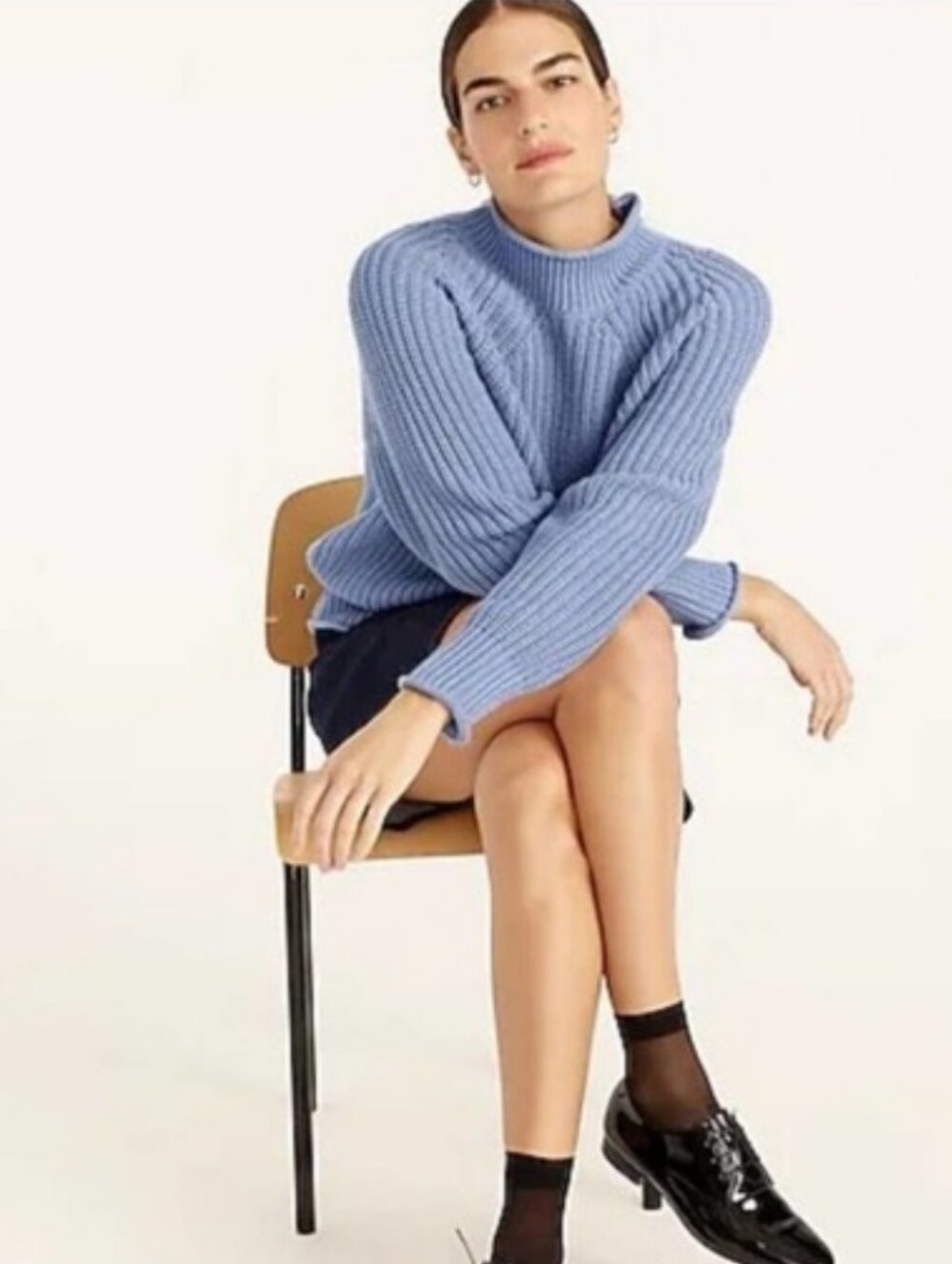 J. Crew Relaxed Rollneck Sweater Knit Fisherman Beachside Blue Cotton Size XS